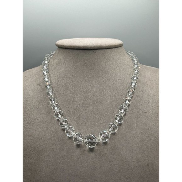 Art Deco Clear Crystal Necklace Graduated Beads Strung On Sterling Silver Chain - Picture 4 of 10